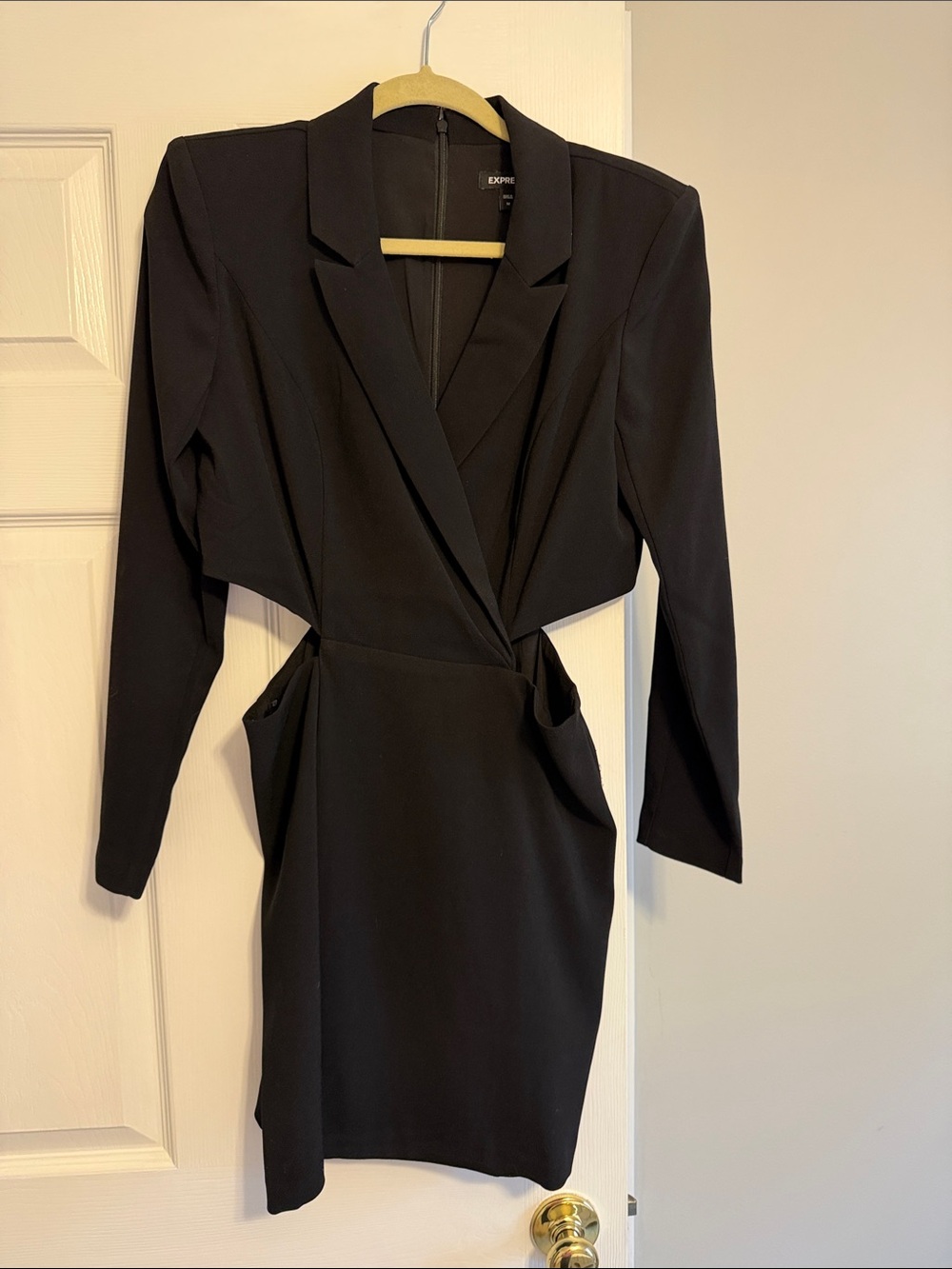 Express Black Long-Sleeve Blazer Wrap Dress with Cut-outs on side